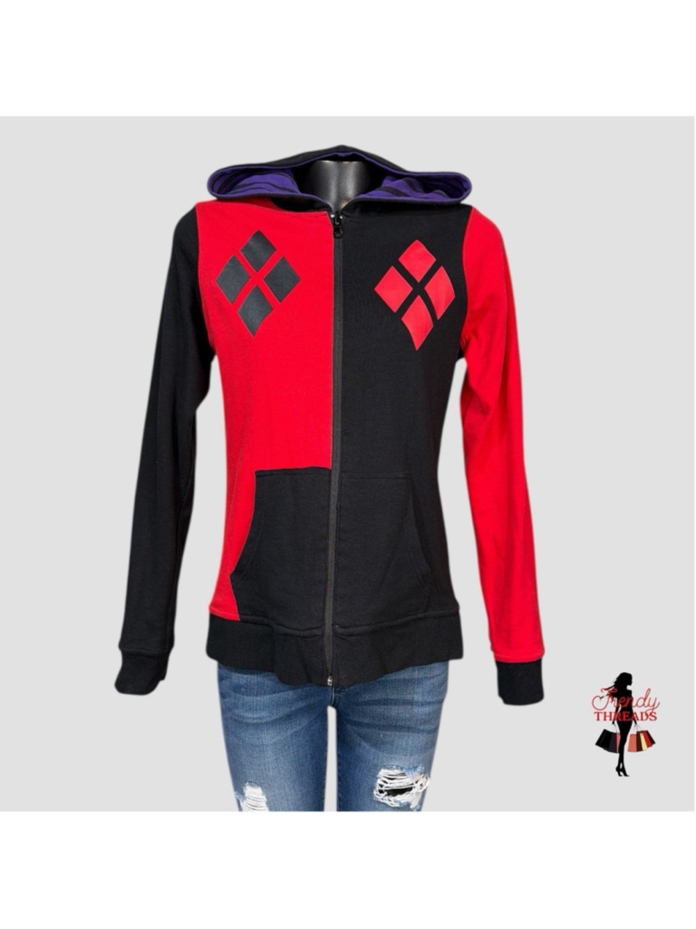 DC Comics Batman Harley Quinn Joker Cosplay Zip Reversible Hoodie Large Unisex - Picture 6 of 12